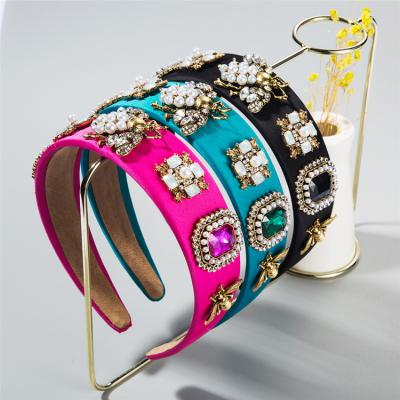 China Fashion Headbands Wholesale Sparkly Padded Sponge Crystal Rhinestone Beaded Diamond Jeweled Luxury Baroque Women Hairband Headbands For Women for sale