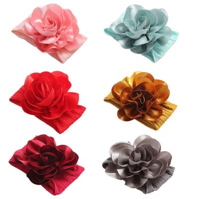 China Super Stretchy Nylon Hair Bows Large Satin Flower Hair Bows Turban Wide Headbands Headwraps For Kids Newborns Toddlers Babies for sale