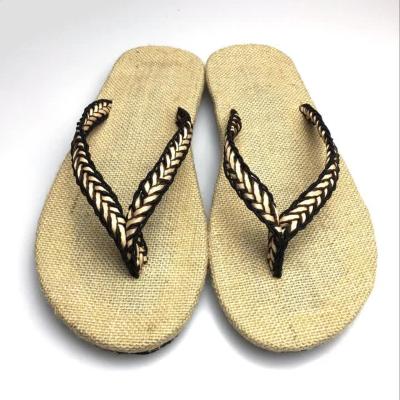 China Fashion Trend Eco-Friendly Flip Flops Flip Flops Slippers Mens Womens Custom Jute Non-Slip Indoor Canvas Slippers for sale