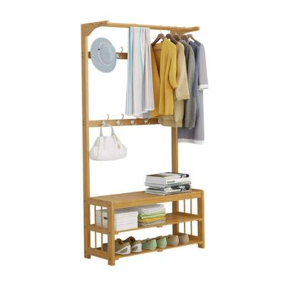 China Storage Living Room Natural Bamboo Color Coat Rack Clothes Rack Hat Handbag Hanger - Wood Furniture for sale