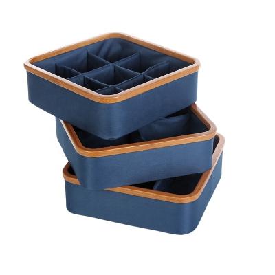 China Sustainable Bamboo Square Cloth Storage Basket Foldable Laundry Collection With Compartment for sale