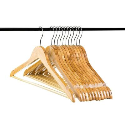 China Natural bamboo stick hangers with notches and non-slip bar for sale