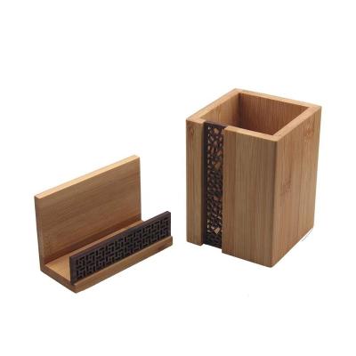 China Executive Europe\North America Business Name Card Display and Bamboo Wood Pencil Cup Holder for Office, Home, and Office, Pack of 2 for sale