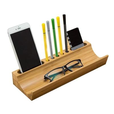 China Europe\North America Desktop Organizer With Cell Phone Stand&Pen Holder Bamboo Desktop Storage Box With Clips&Eyeglasses Storage Paper Holder for sale