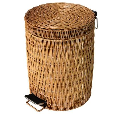 China Sustainable Bamboo Pedal Trash Can, Simple Round Easy To Clean Trash Can With Lid Living Room Home Bedroom Bathroom Kitchen Natural Paper B for sale