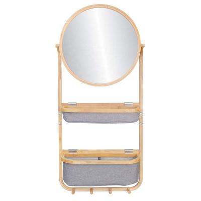 China Unspecified Modern Bamboo Framed Wall Vanity Makeup Mirror with 2 Storage Baskets for Living Room Bedroom Decor Room Home Decoration for sale