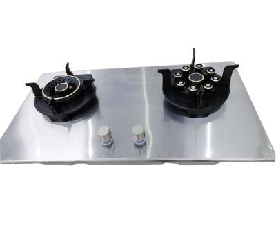 China Easily cleaned portable stainless steel panel gas stove 2 burner gas cooktop cooking stove for sale