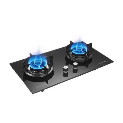 China Easily Cleaned Tempered Glass Kitchen Gas Stove Built-In Cooker Gas Double Burner Hob for sale