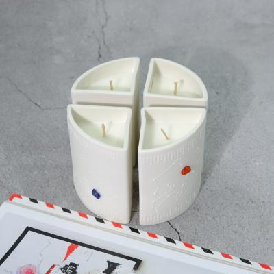 China Unique Scented Logo Engraved Ceramic Concrete Candle Custom Container Cement Candle Jar for sale