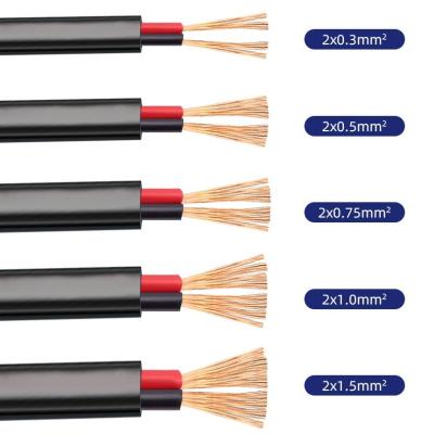 China Line 2 Cores 2x0.75/1/1.5/2.5/4/6mm2 300/300v RGB H03vvh2-f Flat Flexible PVC Electrical Cable Connection Copper Wire for sale