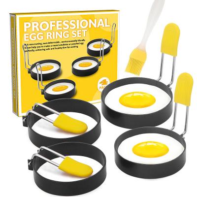 China Stocked Hot Saling Non Stick Metal Circles Egg Frying Mold 4 Packs Set Stainless Steel Egg Cooking Ring for sale