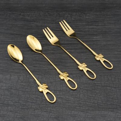 China Wholesale Sustainable Gold Stainless Steel Teaspoon Table Fruit Fork Set Tea Spoons for sale