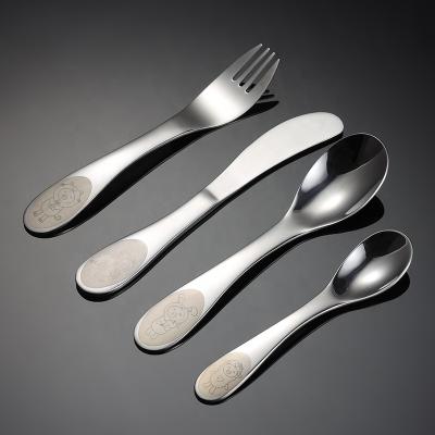 China Viable Viable Overall Food Grade Stock High Quality Stainless Steel Children's Spoon And Fork Set School Children's Cutlery Set for sale