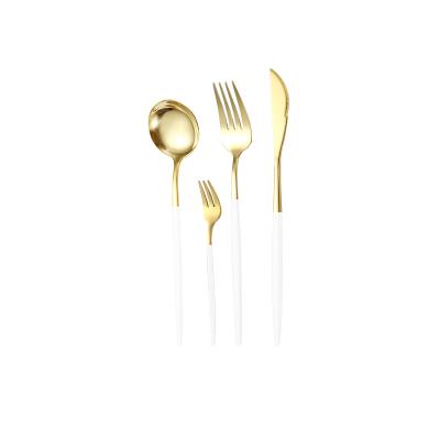 China Durable 4 Pieces Gold Luxury Cutlery Tableware Fork Spoon Stainless Steel Set Stainless Steel Spoon Fork for sale