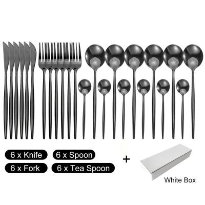 China Viable Fast Delivery 24pcs Flatware Set Black Silverware 304 Stainless Steel Cutlery Set for sale