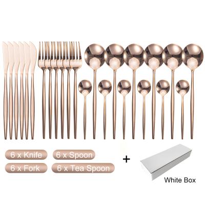 China Viable Fast Delivery 24pcs Flatware Set Wedding Restaurant Silverware 304 Stainless Steel Rose Gold Cutlery for sale