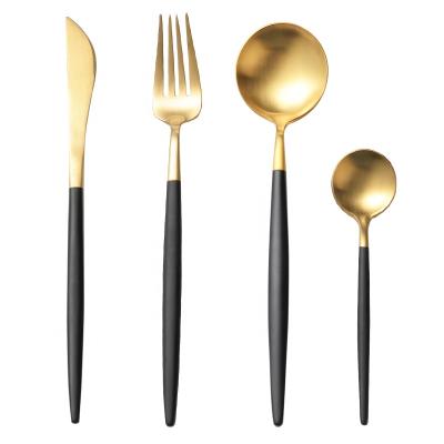 China Viable Silverware 18/10 Cutleri Viable Manufacturer Golden Plated Besteck 304 Stainless Steel Matte Black Flatware Set and Gold for sale