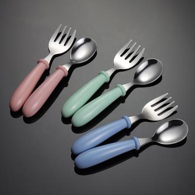 China Wholesale Food Grade Stainless Steel Kids Baby Tableware Training Spoon Viable Viable Kids Cutlery Set Baby Fork And Spoon for sale