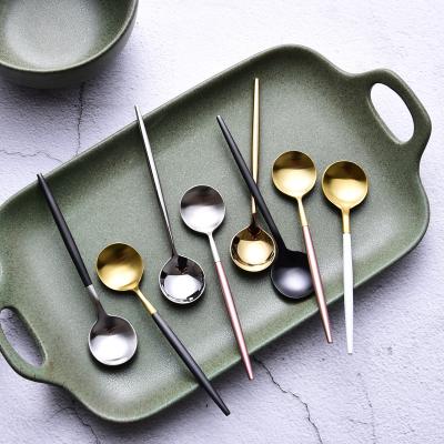 China Fashionable Dessert Staple and Coffee Sustainable Honey Sustainable Top Real Gold Silver Black Fork Plated Stainless Tea Spoons Gift Set for sale