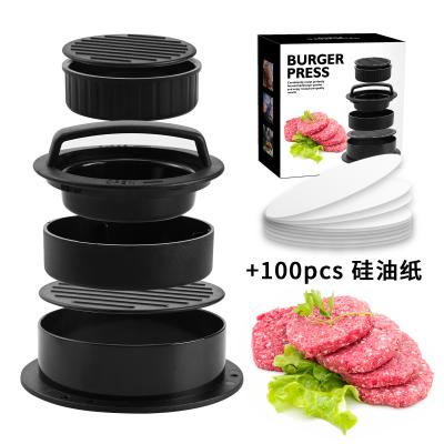 China Stocked Hot Sale 3-in-1 Patty Maker Forming Mold Kit Easily Making ABS Heavy Duty Black Burger Stuffed Press for sale