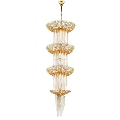 China Luxury brass full lamp decoration handcrafted round villa chandelier glass staircase for sale