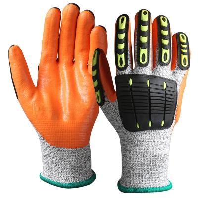 China Comfortable and flexible TPR coated blocks scratch impact cut resistant gloves for mechanical sponge rubber on back and fleece for sale