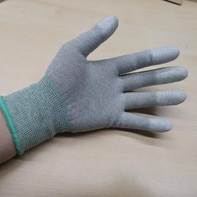 China Comfortable Industrial Fit Fingertips Carbon Fiber Top Seamless Coated Glove Anti-Static PU ESD Gloves For Automotive, Assembly, Horticulture for sale