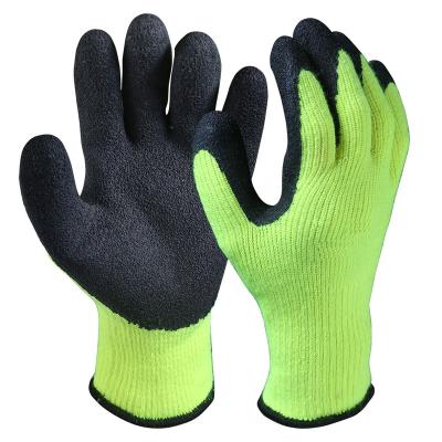 China Cold production high abrasion knit brushed liner inside half wrinkle industrial black latex coated gloves for wholesale for sale