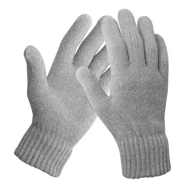 China Comfortable Magic Stretch Gloves Gray Soft Chenille Thermal Warm String Knitted For Women Color for sale