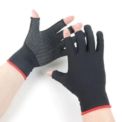 China Soft And Warm Black Knitted Fingerless Glove Gloves With PVC Dots For Mobile Phone Use for sale