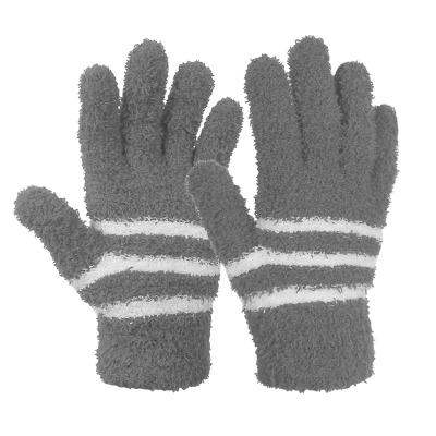 China Wholesale Soft And Warm Adult Microfiber Knitted Striped Pattern Design Soft And Stretchy Winter Hand Protection Warm Gloves for sale