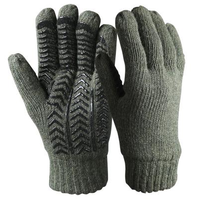 China Soft and warm Ragg wool insulated thermal glove with C40 Thinsulate striped and silicone grip or pigskin leather palm to add grip for sale