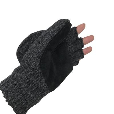 China Flexible Wool Knitted Winter With Pigskin Leather Palm Gloves 3M Thinsulate Liner Warm Fingerless Work Gloves for sale