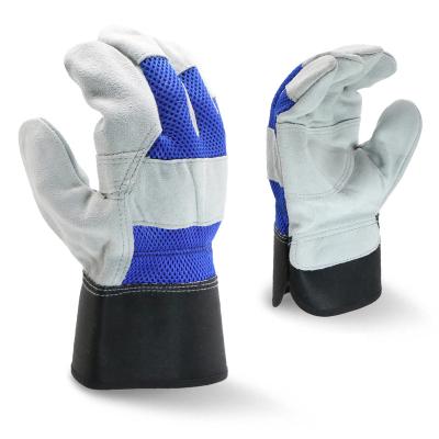 China Best&We Working Can Elasticized Polycotton Fabric Cowhide Grain Leather Palm Cuff Garden Safety Work Glove for sale