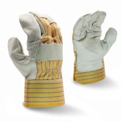 China Best&We Working Can Elasticized Polycotton Fabric Cowhide Grain Leather Palm Cuff Garden Safety Work Glove for sale