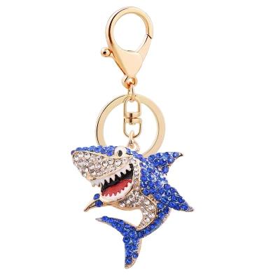 China Unique Creative Custom Crystal Rhinestone Cute Shark Shaped Keychains Zinc Alloy Keychains For Pendant for sale