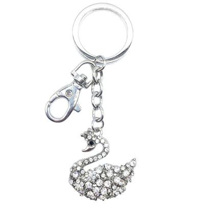 China Wholesale Custom Cute Valentine Gift Rhinestone Zinc Alloy Bird Swan Clips Pendant Key Chain Key Ring for sale