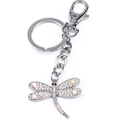 China Cute Customize New Cute Lucky Crystal Dragonfly Charm Purse Rhinestone Graduation Glitter Key Chain for sale