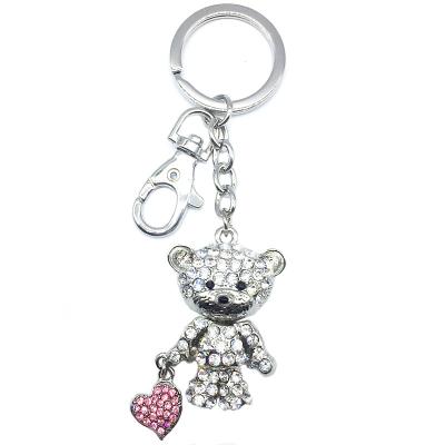 China Zinc Alloy Key Chain Bag Charms Crystal Rhinestone Love Heart Teddy Bling Bear Key Chain Bag Cute Keepsake Gift for sale