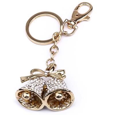 China Christmas Gift Cute Hot Sale Crystal Zinc Alloy Rhinestone Bell Key Chain Pendant Keychain For Bag Charm for sale