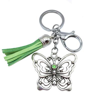 China Cute Rhinestone Graduation Souvenir Gift Zinc Alloy Butterfly Charms Key Chains Accessories Women With Tassel for sale