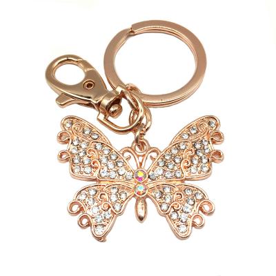 China Cute Eco Friendly Custom Metal Crystal Zinc Alloy Rhinestone Butterfly Key Chain Gold for sale