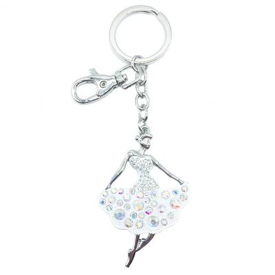 China Wholesale Personalized Cute Rhinestone Crystal Bag Charm Cartoon Ballet Keychains Souvenir Graduation Zinc Alloy Keychain For Car Keys for sale