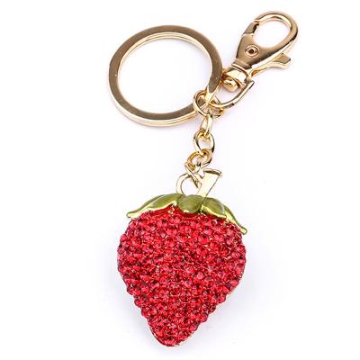 China Cute Tourist Eco-friendly Cute Charm Zinc Alloy Crystal Strawberry Purse Rhinestone Shape Fruit Souvenir Key Chain For Car Keys for sale