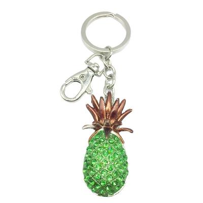 China Cute High Quality Tourist Charm Zinc Alloy Crystal Pineapple Purse Rhinestone Shape Fruit Souvenir Key Chain For Promotional Gift for sale