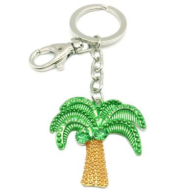 China Custom Wholesale Zinc Alloy Cute Logo Sparkling Pop Coconut Tree Key Chain Buckle For Tourist Gift Crystal Key Ring For Gift for sale