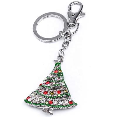 China Cute Zinc Alloy Christmas Tree Fashion Color Rhinestone Winter Series Christmas Key Chain for sale