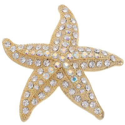 China Elegant Jewelry Factory Wholesale Gold Starfish Rhinestone Simple Brooch for sale