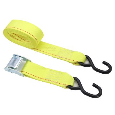 China Cargo control Customized Steel Ratchet Tie Yellow Rachet Strap with S Hooks High quality Lashing Cargo Belt for sale