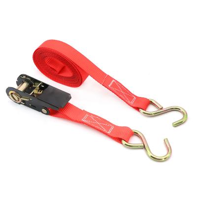 China Cargo control High quality Steel Ratchet Tie Red Rachet Strap with S Hooks Customized Lashing Cargo Belt for sale